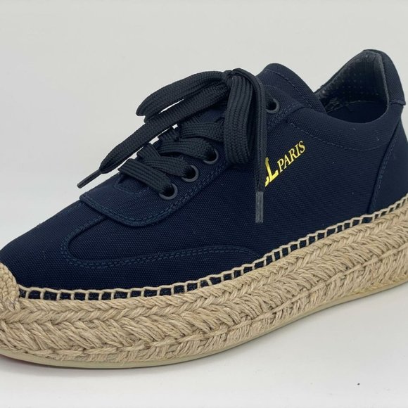 Christian Louboutin Navy and Tan Espadrille Flats - Picture 1 of 10